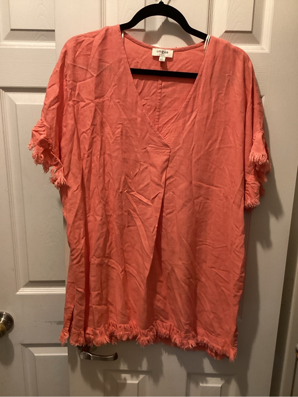 Umgee Coral Fringe V-Neck Tunic Top